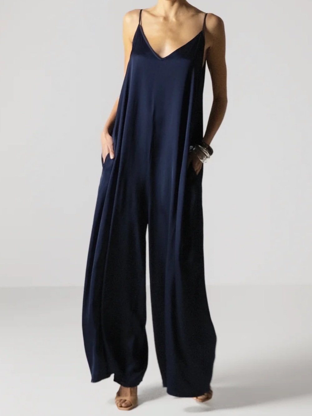 JAKI - Audrey Satin Jumpsuit in Navy